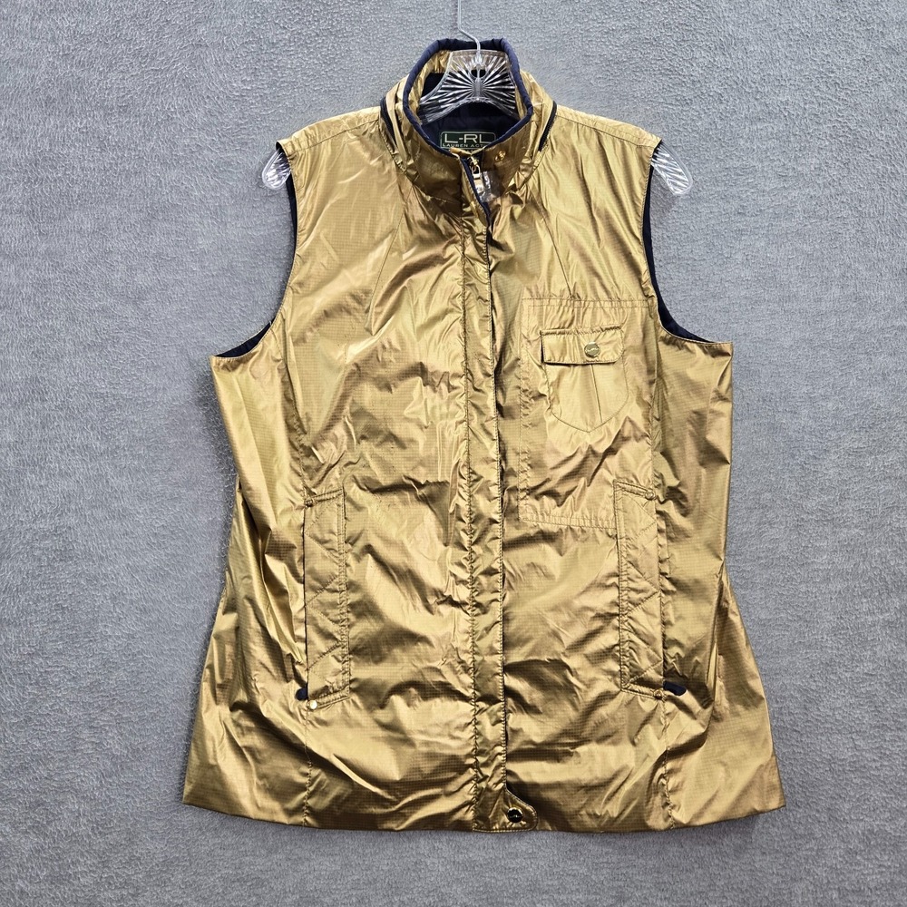 Lauren Ralph Lauren Active Women Jacket Large Gold Windbreaker Vest Full Zip